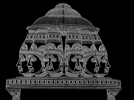Faces of Shiva Made with Lamps