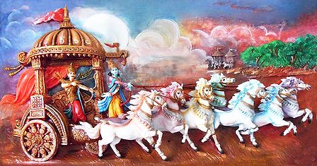 Krishna and Arjuna on Chariot During Kurukshetra War