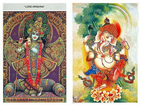 Krishna and Ganesha - Set of 2 Postcards