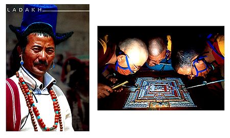 Monks and Villager in Traditinal Dress from Ladakh - Set of 2 Postcards