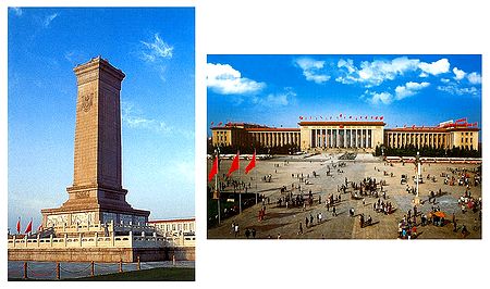 The monument and Great Hall of People, China - Set of 2 Postcards