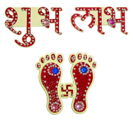Red Acrylic Charan and Shubh, Labh Sticker