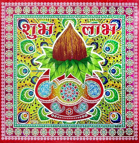 Kalash with Coconut Print on Glazed Paper Sticker Rangoli
