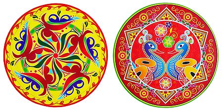 Pair of Multicolor Flower and Peacock Paper Sticker