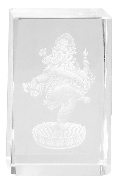 3-D Etched Glass Ganesha - Paper Weight