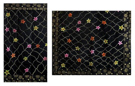 Hand Painted Black Cotton Saree with Print Border