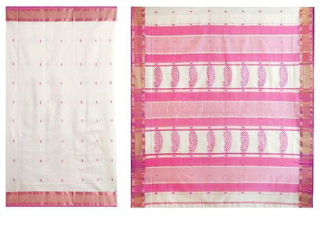 All-Over Pink Boota on Ivory Maheshwari Saree from Madhya Pradesh