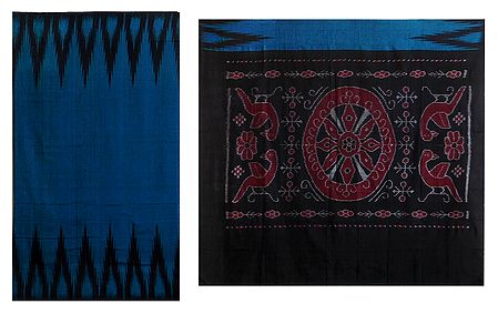 Ikkat Design on Dark Blue Cotton Saree