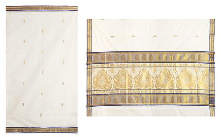 Off-White Kasavu Saree with Zari Border and Pallu