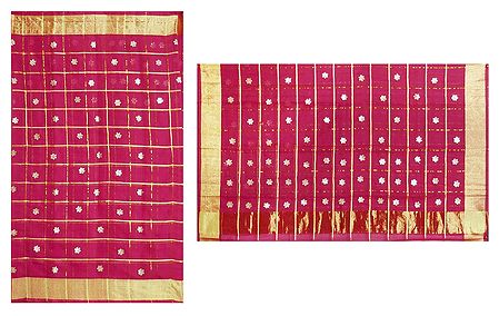 Red Cotton Silk Kota Saree with Zari Applique