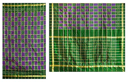 Ikkat Design on Green and Purple Pochampalli Silk Saree with Border and Pallu