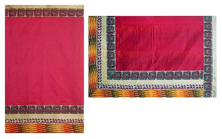 Red Cotton Silk Kota Saree with Madhubani Print Border and Ikkat Pallu