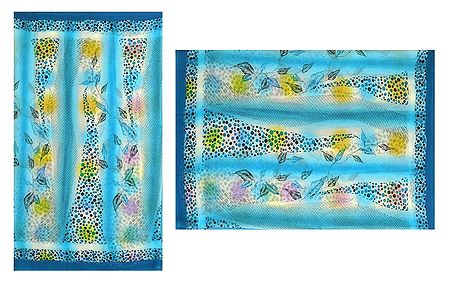 Print on Light Blue Synthetic Saree