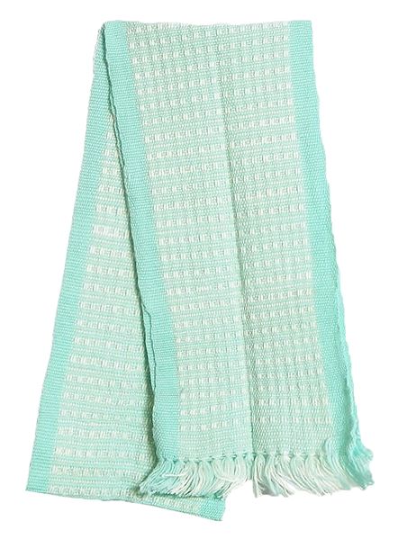 Light Cyan and White Hand Knitted Woollen Muffler