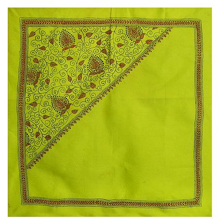 Lime Green Head Scarf with Kantha Stitch