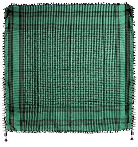 Muslim Woven Black With Green Check Cotton Scarf