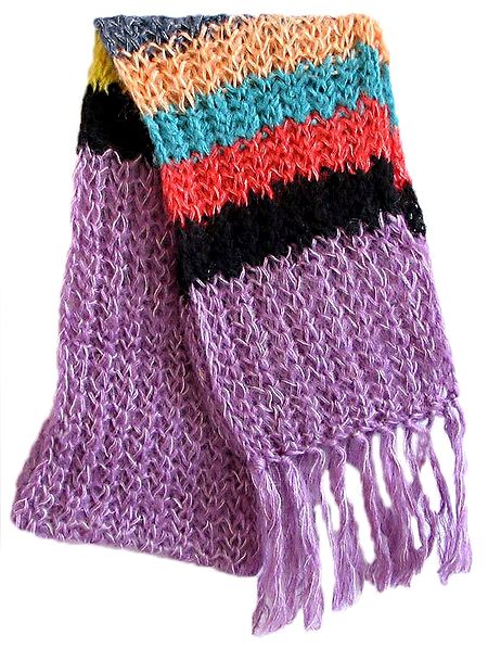 Light Mauve Scarf with Multicolor Border
