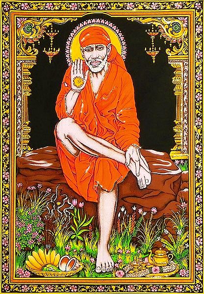 Shirdi Sai Baba - Print on Cloth with Sequin Work - Unframed