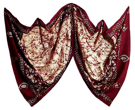 Kantha Embroidery on Ivory Color Batik Cotton Stole