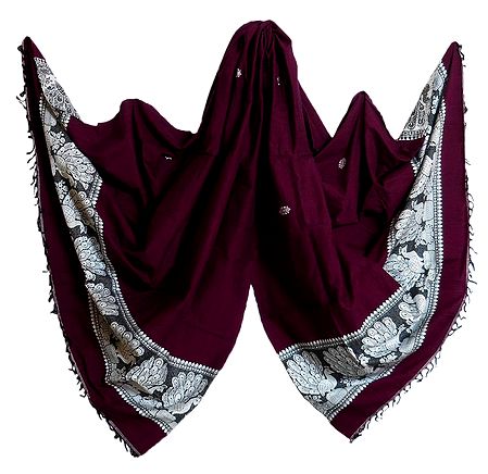 Dark Magenta Orissa Cotton Stole with Baluchari Design Pallu