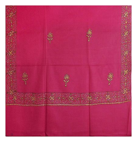 Embroidered Dark Pink Kashmiri Woolen Shawl for Ladies