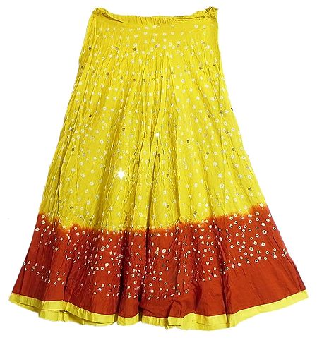 Light Yellow with Dark Red Tie and Dye Skirt with Sequins