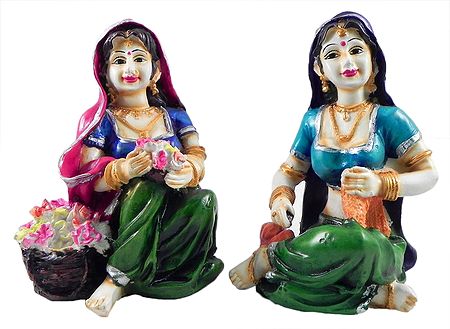 Rajasthani Women - Set of 2 Stone Dust Statue