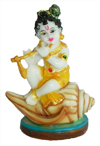 Makhan Chor Krishna Sitting on Conch