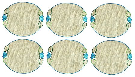 Six Hand Weaved Palm Leaf Table Mats with Embroidery