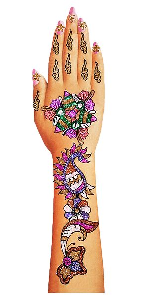 Multicolor Glitter Stick-on Mehendi for Single Hand
