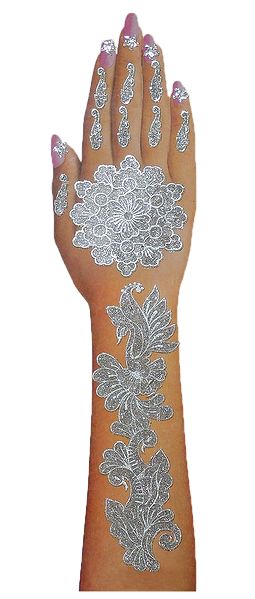 Silver Glitter Sticker Mehendi for Single Hand