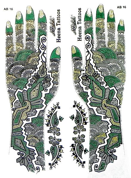 Set of Green,Black with Golden Glitter Sticker Mehendi for Hand Decor