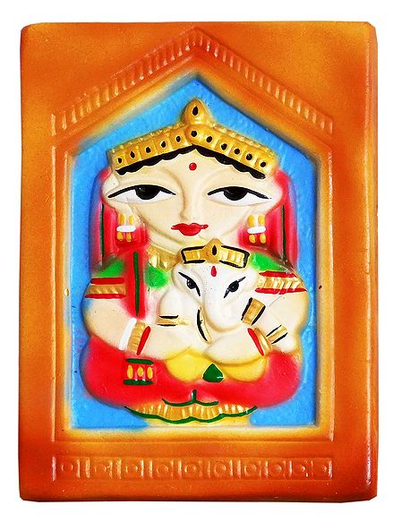 Goddess Durga with Ganesha - Terracotta Wall Hanging