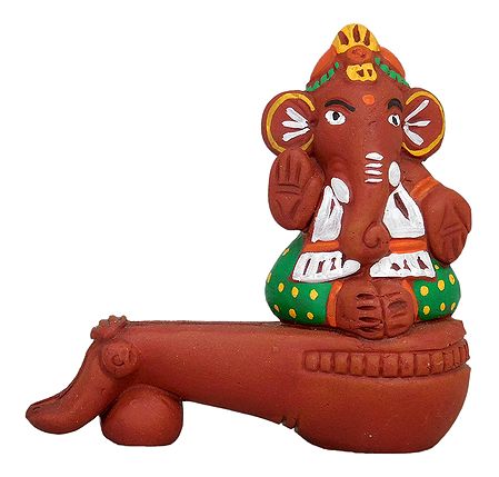 Ganesha Sitting on Veena - Terracotta Statue