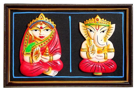Lakshmi and Ganesha - Terracotta Wall Hanging