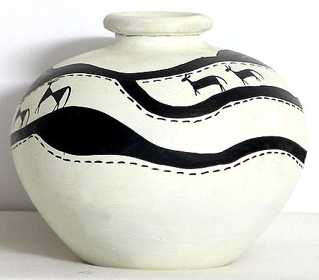 White Flower Pot with Hand Painted Warli Painting