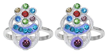 Pair of Multicolor Stone Studded Toe Ring