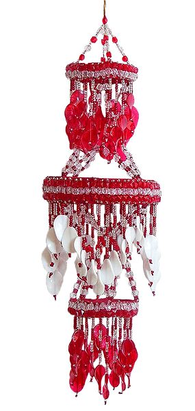 Red and White Beaded Chandelier Decorative Door Hanging