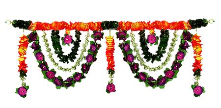 Yellow,Purple and Green Cloth Flower Door Toran - Decorative Door Hanging