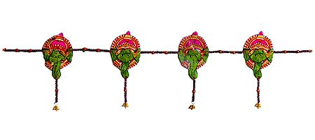 Hand Painted Hanging Ganesha with Beads - Perforated Leather Toran