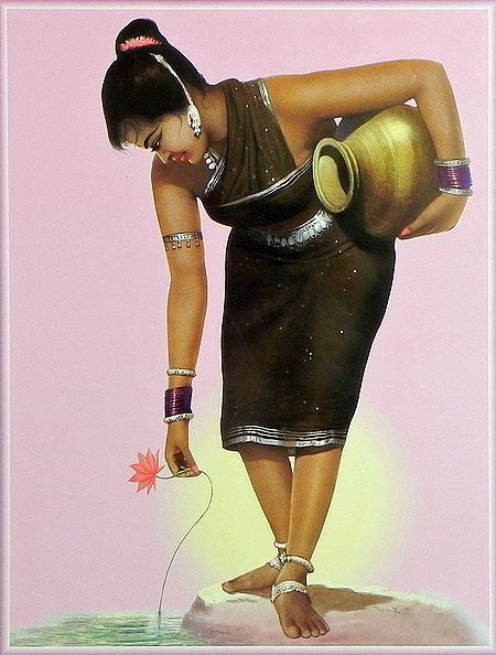 Tribal Girl Plucking Lotus