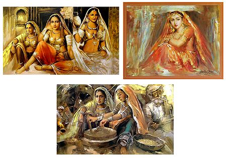 Rajasthani Women and Bride - Set of 3 Posters