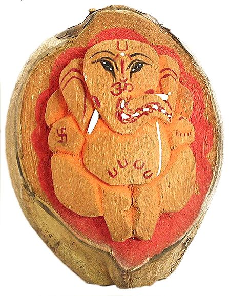 Carved Ganesha on Coconut