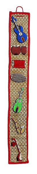 Wooden Musical Instruments on Grass Mat - Wall Hanging