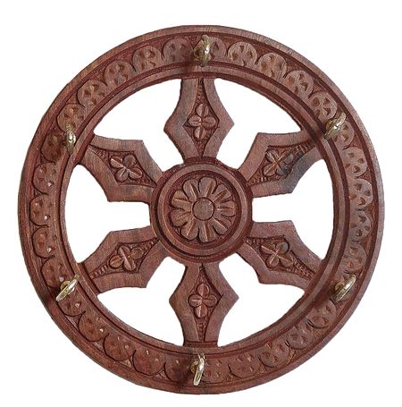 Wood Carved Wheel with 6 Hooks Key Rack - Wall Hanging