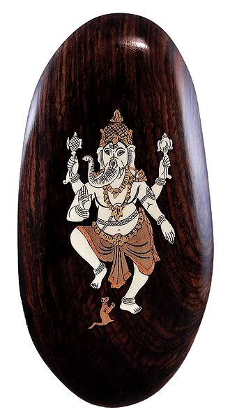 Dancing Ganesha - Inlaid Wood Wall Hanging