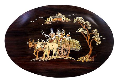 Villagers on Bullock Cart - Inlaid Wood Wall Hanging