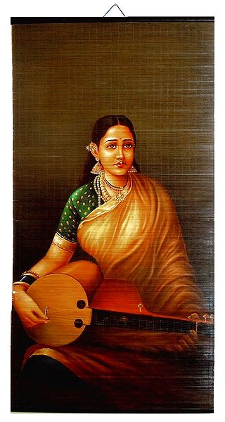 Veena Vadini - Ravi Varma Painting on Bamboo Strands - Wall Hanging