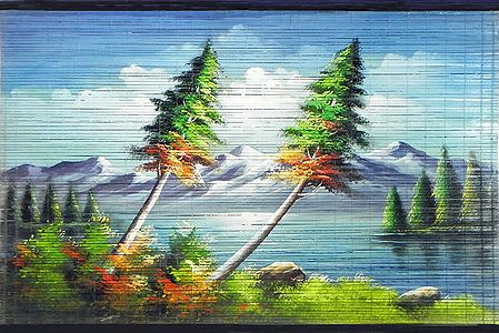 Beauty of the Nature - Painting on Woven Bamboo Strands - Wall Hanging