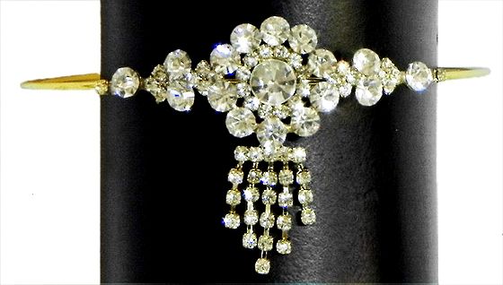 White Stone Studded Gold Polish Jhalar Cuff Armlet (To wear on upper arm)
